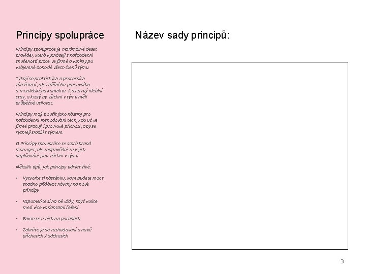 Principy spolupráce Název sady principů: Principy spolupráce je maximálně deset pravidel, která vycházejí z