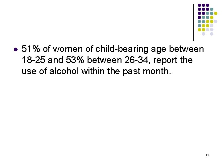 l 51% of women of child-bearing age between 18 -25 and 53% between 26