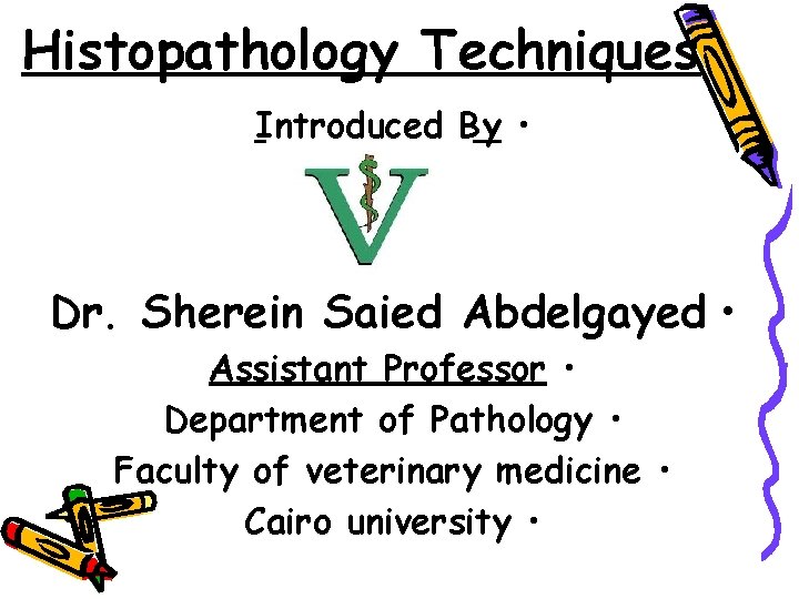 Histopathology Techniques Introduced By • Dr. Sherein Saied Abdelgayed • Assistant Professor • Department