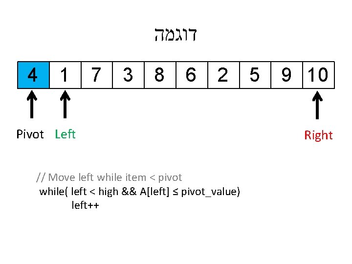 דוגמה 4 1 7 3 8 6 2 Pivot Left // Move left