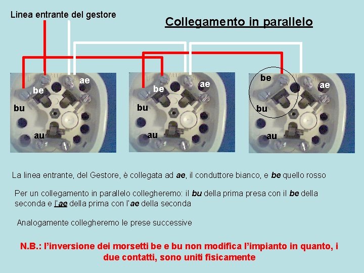 Linea entrante del gestore be Collegamento in parallelo ae be bu bu au au