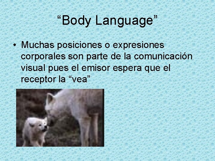 “Body Language” • Muchas posiciones o expresiones corporales son parte de la comunicación visual