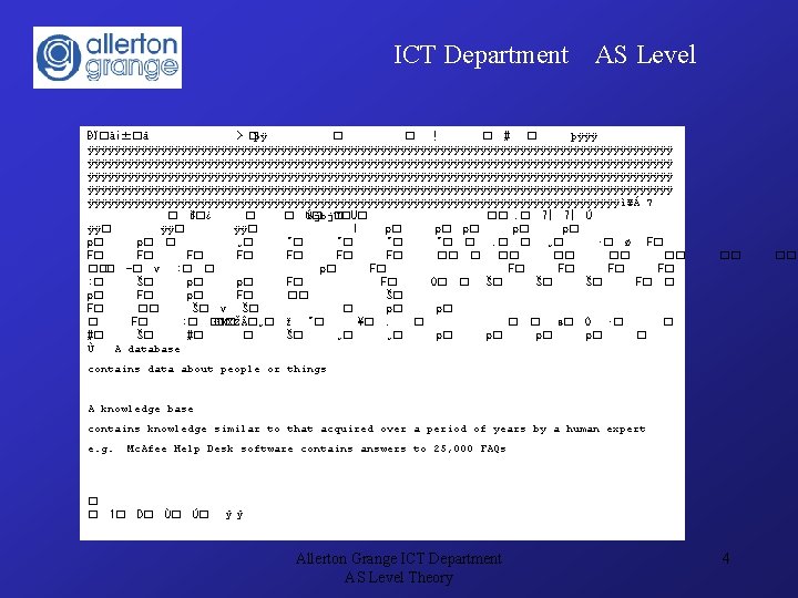 ICT Department AS Level Data Information Knowledge Allerton