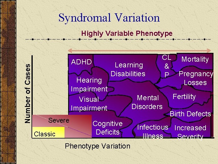 Syndromal Variation Number of Cases Highly Variable Phenotype ADHD Hearing Impairment Visual Impairment Severe