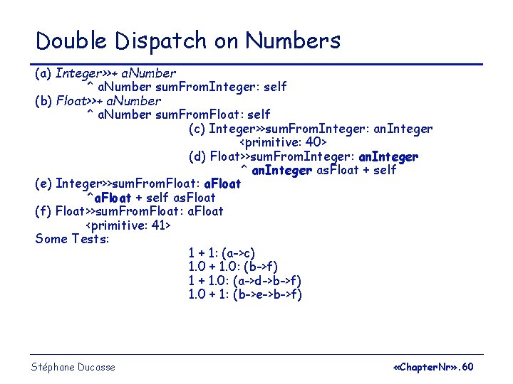 Double Dispatch on Numbers (a) Integer>>+ a. Number ^ a. Number sum. From. Integer: