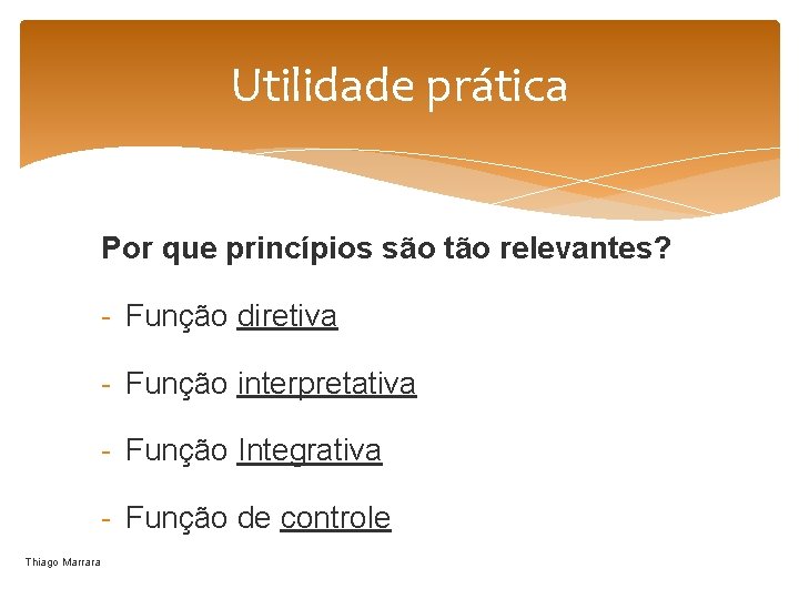 Utilidade prática Por que princípios são tão relevantes? - Função diretiva - Função interpretativa