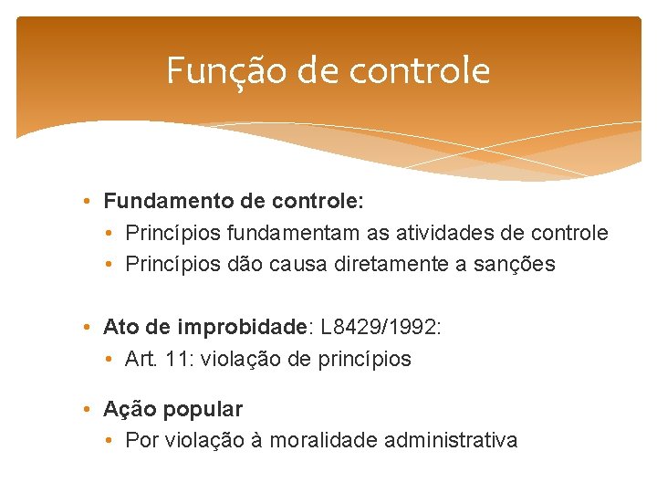 Função de controle • Fundamento de controle: • Princípios fundamentam as atividades de controle