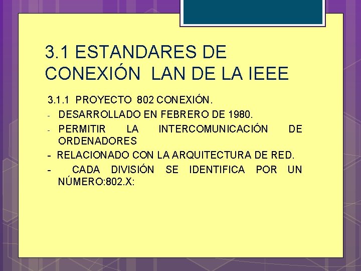 3. 1 ESTANDARES DE CONEXIÓN LAN DE LA IEEE 3. 1. 1 PROYECTO 802