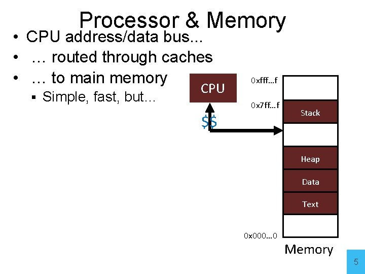 Processor & Memory • CPU address/data bus. . . • … routed through caches