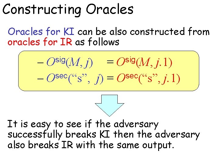 Constructing Oracles for KI can be also constructed from oracles for IR as follows