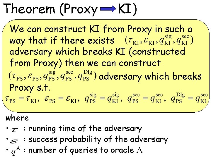 Theorem (Proxy KI) We can construct KI from Proxy in such a way that