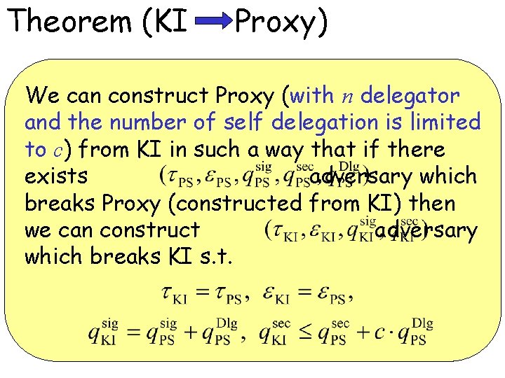 Theorem (KI Proxy) We can construct Proxy (with n delegator and the number of