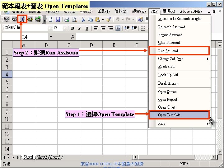 範本報表+圖表 Open Templates Step 2：點選Run Assistant Step 1：選擇Open Template 来自www. cnshu. cn中国最大的资 