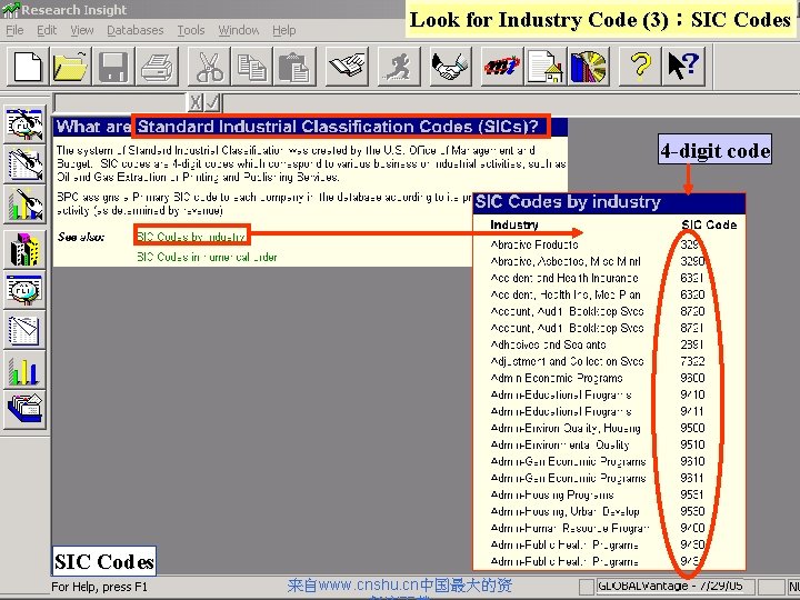 Look for Industry Code (3)：SIC Codes 4 -digit code SIC Codes 来自www. cnshu. cn中国最大的资