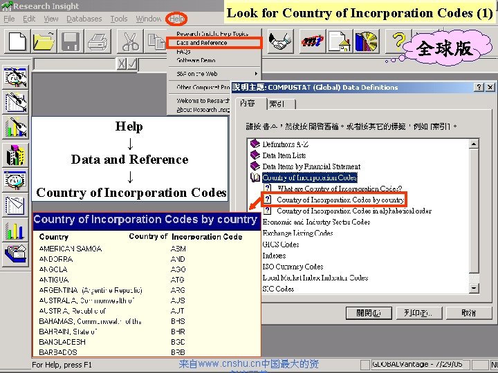 Look for Country of Incorporation Codes (1) 全球版 Help ↓ Data and Reference ↓