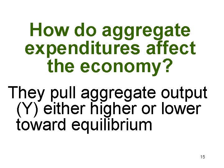 How do aggregate expenditures affect the economy? They pull aggregate output (Y) either higher