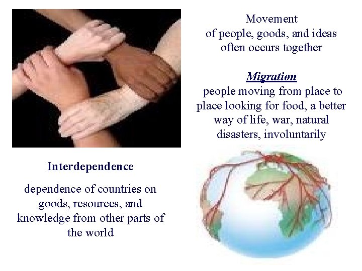 Movement of people, goods, and ideas often occurs together Migration people moving from place