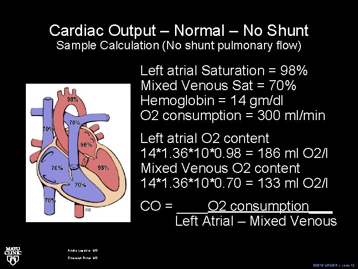 Cardiac Output – Normal – No Shunt Sample Calculation (No shunt pulmonary flow) Left