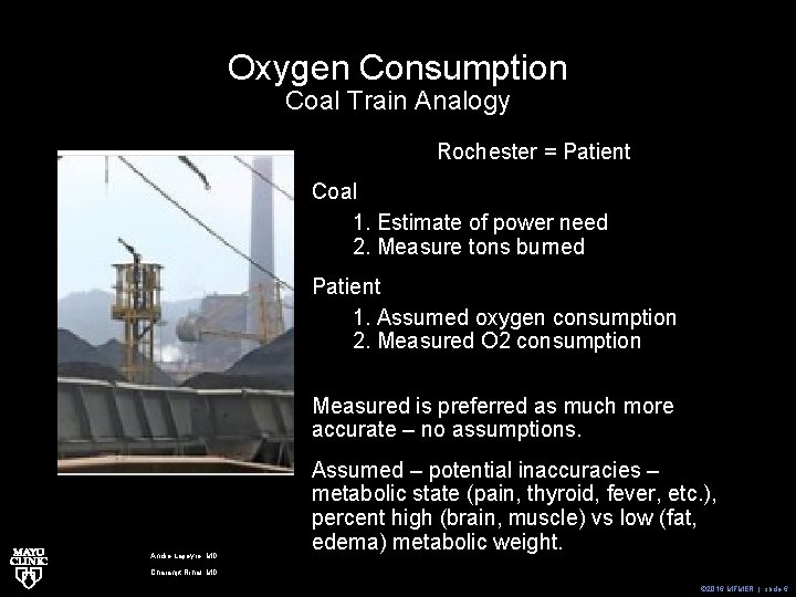 Oxygen Consumption Coal Train Analogy Rochester = Patient Coal 1. Estimate of power need