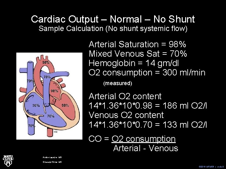 Cardiac Output – Normal – No Shunt Sample Calculation (No shunt systemic flow) Arterial