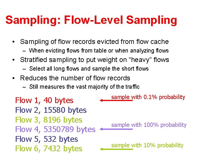 Sampling: Flow-Level Sampling • Sampling of flow records evicted from flow cache – When