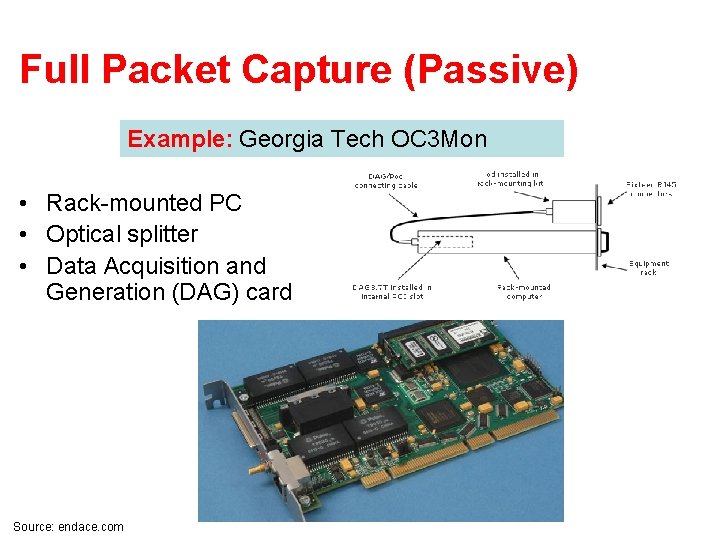 Full Packet Capture (Passive) Example: Georgia Tech OC 3 Mon • Rack-mounted PC •