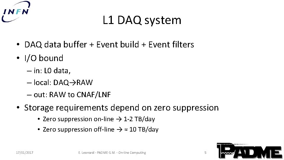 L 1 DAQ system • DAQ data buffer + Event build + Event filters L 1 DAQ system • DAQ data buffer + Event build + Event filters