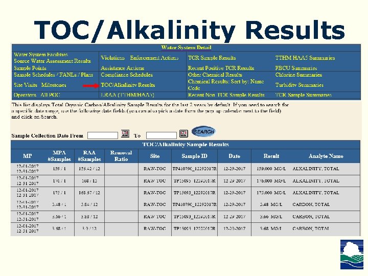 TOC/Alkalinity Results 