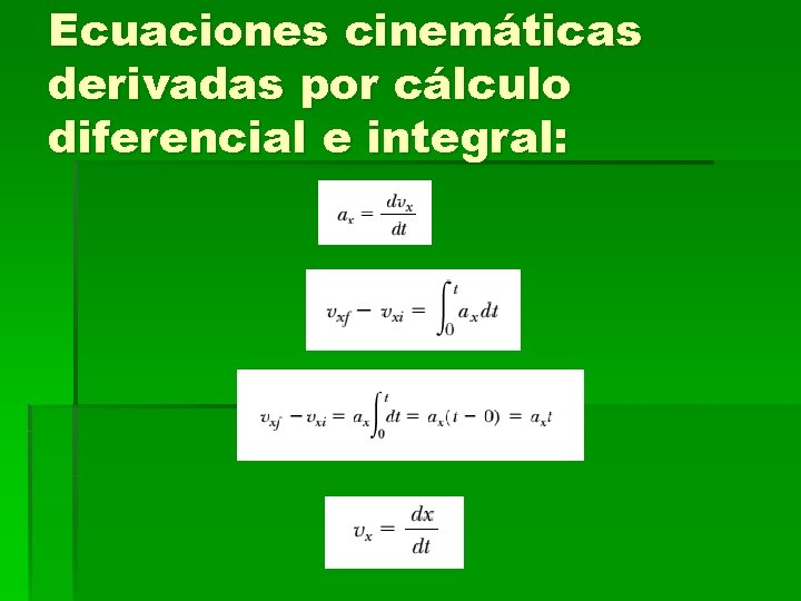 Ecuaciones cinemáticas derivadas por cálculo diferencial e integral: 