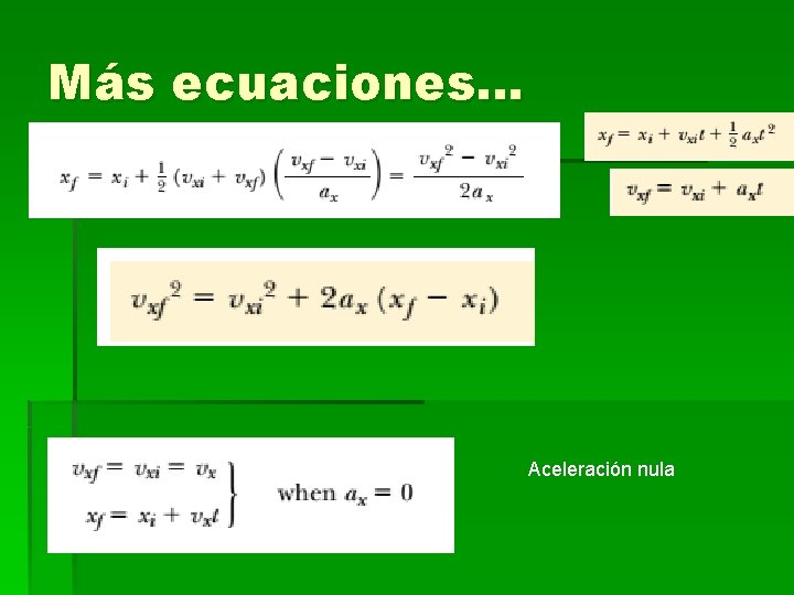 Más ecuaciones… Aceleración nula 