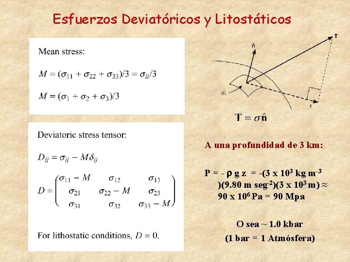 Esfuerzos Deviatóricos y Litostáticos A una profundidad de 3 km: P = - r