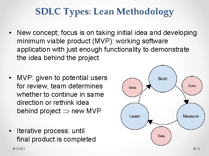 SDLC Types: Lean Methodology • New concept; focus is on taking initial idea and