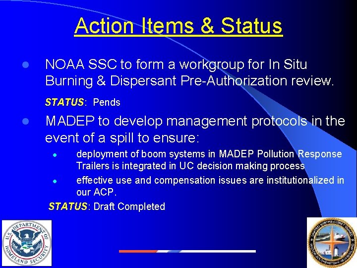 Action Items & Status l NOAA SSC to form a workgroup for In Situ