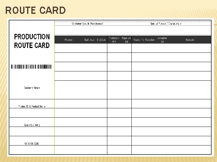 ROUTE CARD 