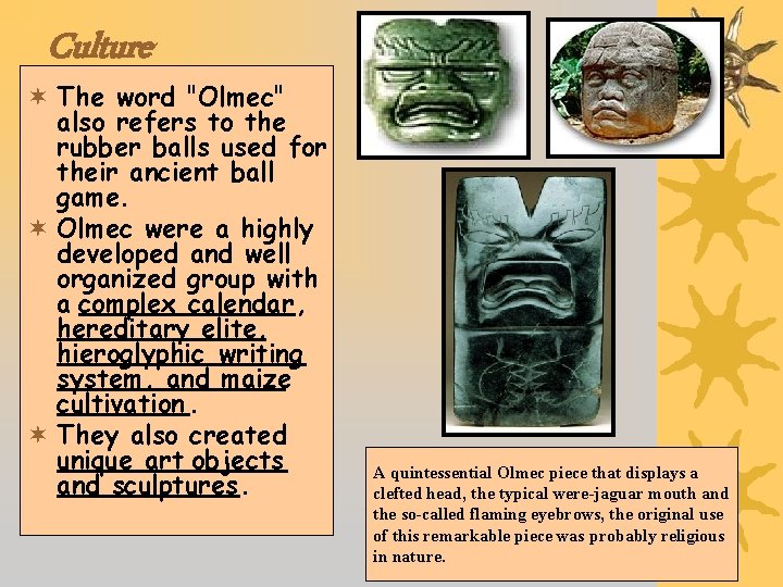 Culture ¬ The word "Olmec" also refers to the rubber balls used for their