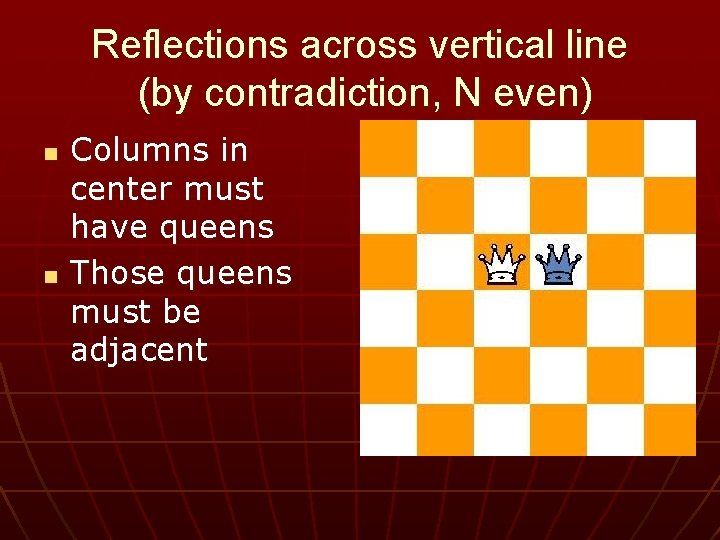 Reflections across vertical line (by contradiction, N even) n n Columns in center must