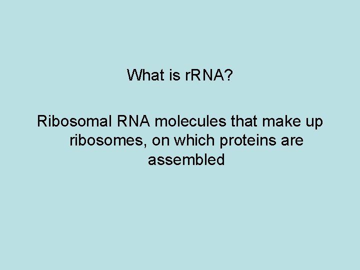 What is r. RNA? Ribosomal RNA molecules that make up ribosomes, on which proteins