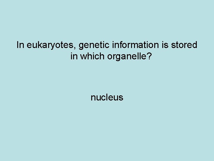 In eukaryotes, genetic information is stored in which organelle? nucleus 