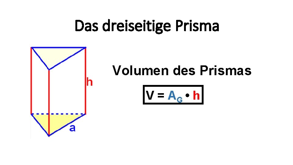 Das dreiseitige Prisma Volumen des Prismas V = AG • h 