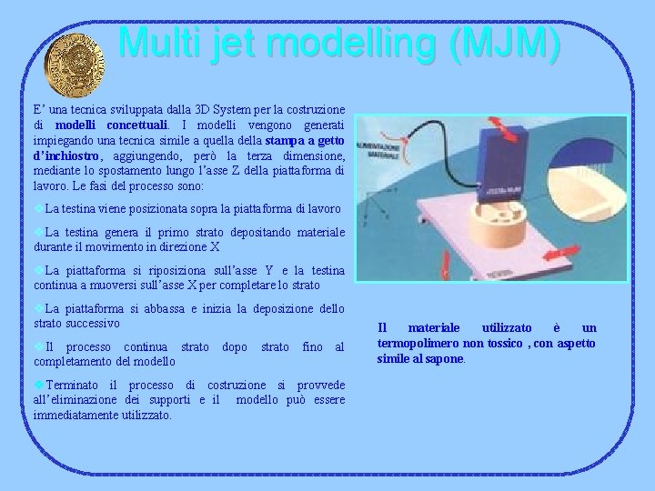 Multi jet modelling (MJM) E’ una tecnica sviluppata dalla 3 D System per la
