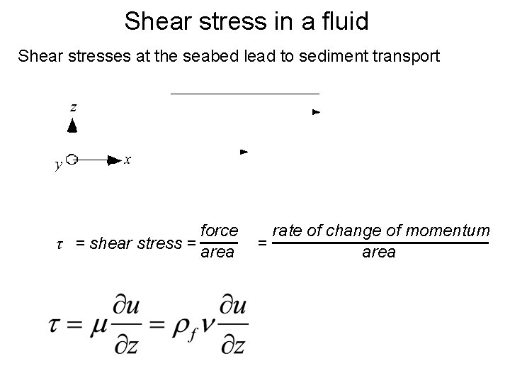 Shear stress in a fluid Shear stresses at the seabed lead to sediment transport