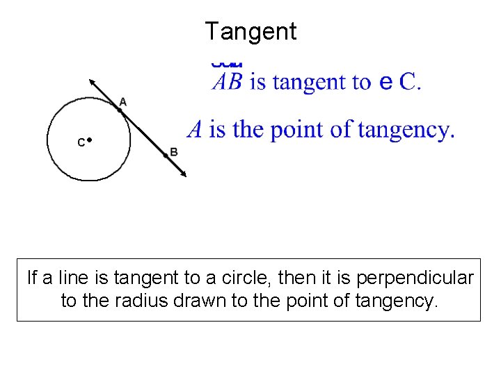 Tangent If a line is tangent to a circle, then it is perpendicular to