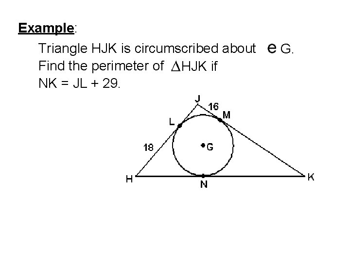 Example: Triangle HJK is circumscribed about Find the perimeter of HJK if NK =