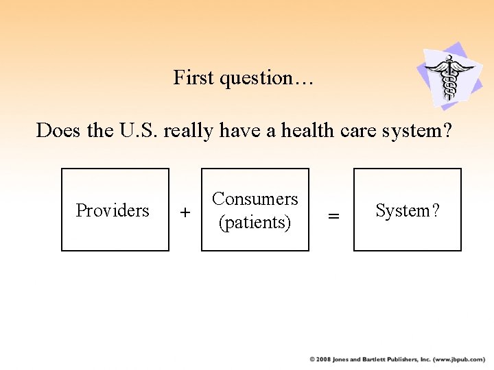 First question… Does the U. S. really have a health care system? Providers +