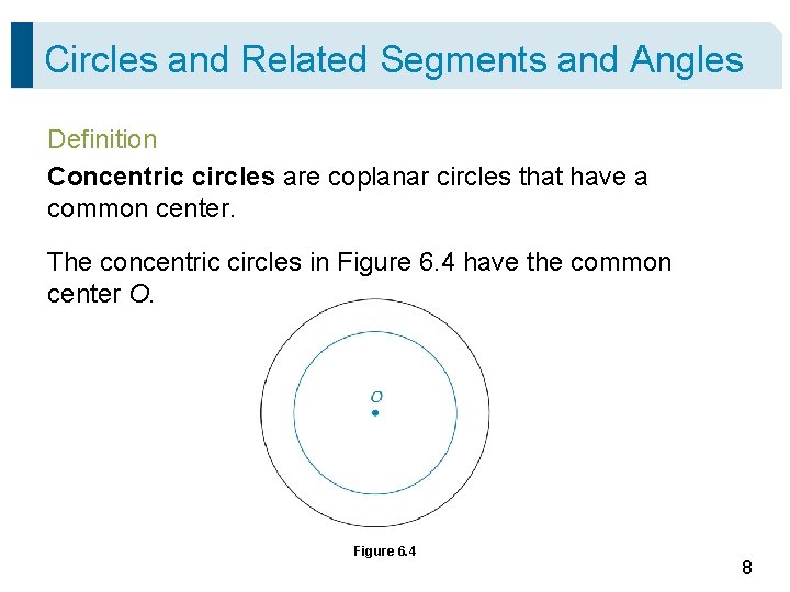 Circles and Related Segments and Angles Definition Concentric circles are coplanar circles that have Circles and Related Segments and Angles Definition Concentric circles are coplanar circles that have