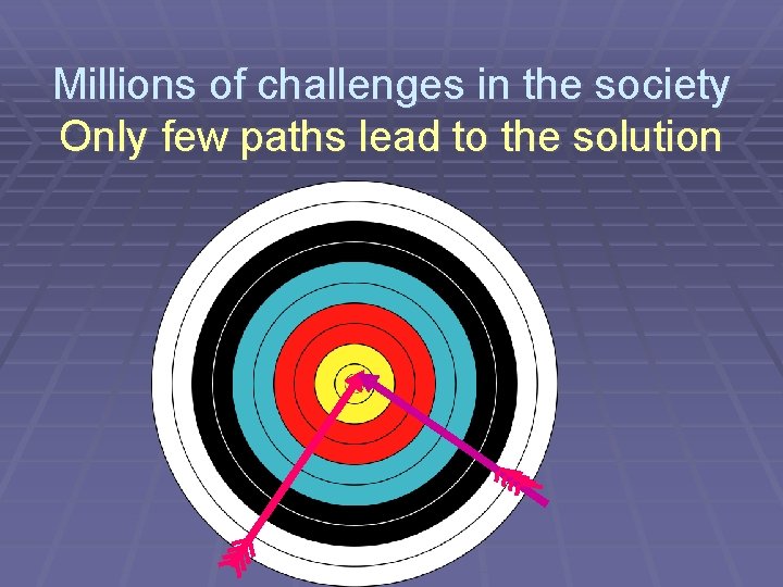 Millions of challenges in the society Only few paths lead to the solution 