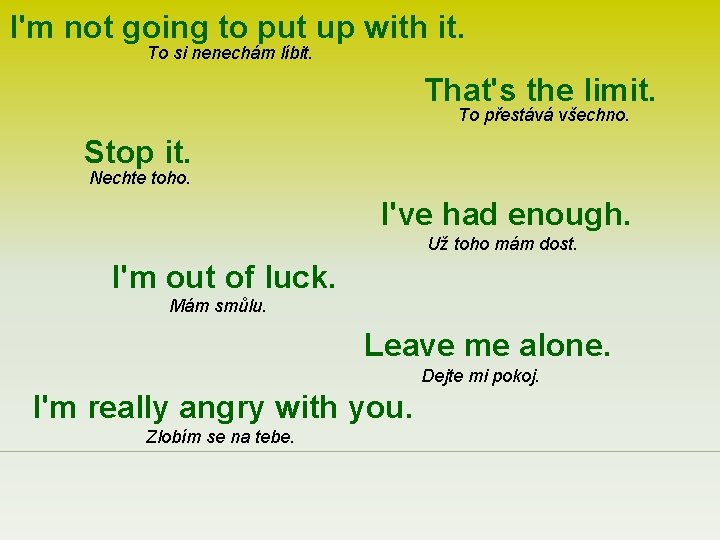 I'm not going to put up with it. To si nenechám líbit. That's the