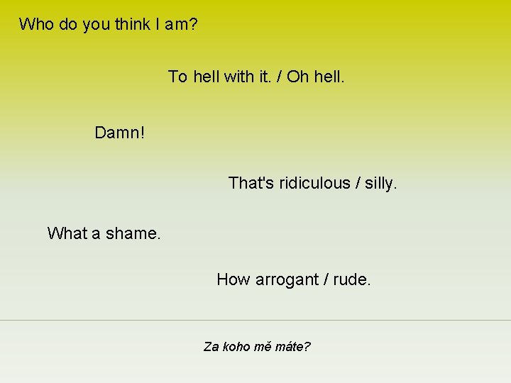 Who do you think I am? To hell with it. / Oh hell. Damn!