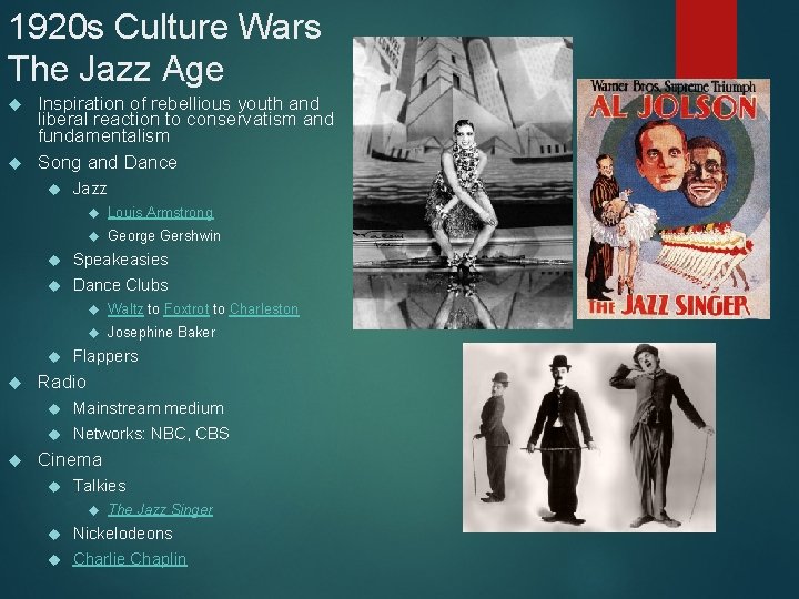 1920 s Culture Wars The Jazz Age Inspiration of rebellious youth and liberal reaction