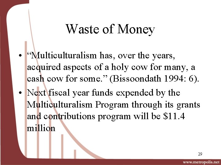 Waste of Money • “Multiculturalism has, over the years, acquired aspects of a holy